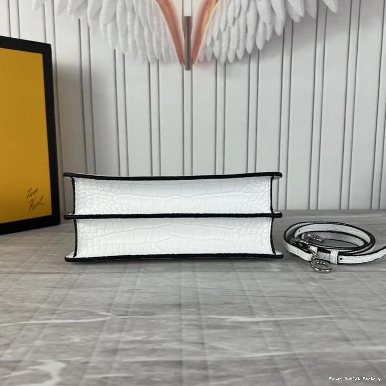 Affordable HOT Leather Peekaboo Fendi In White Cut Bag Crocodile Mini 0709